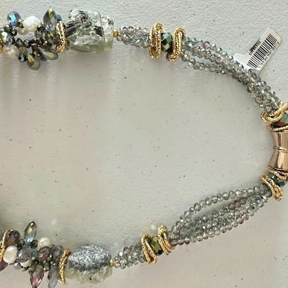 Prehnite Chunky 9" Necklace Crystal Statement Stone Jewelry Bead Green Gold Blue - Picture 10 of 10